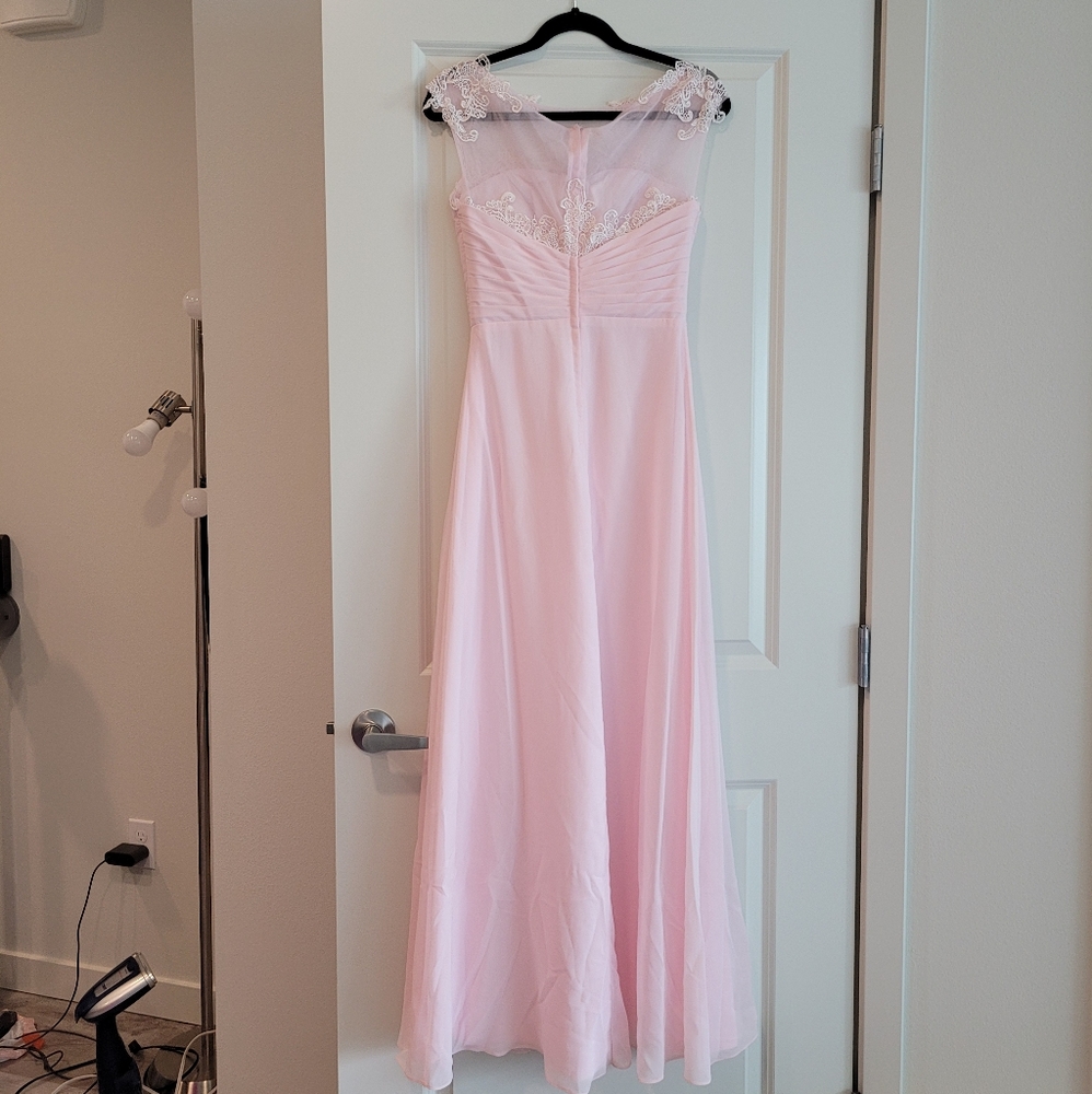 Long Blush Lace Chiffon Dress